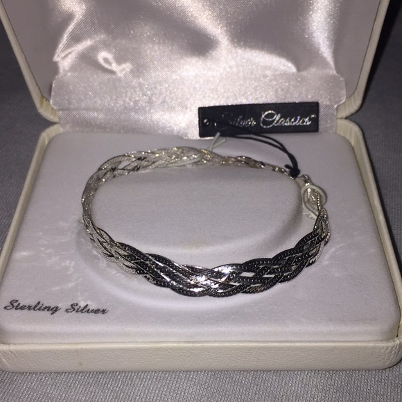 Platinum over Sterling Silver Twist Bangle - Picture 1 of 5